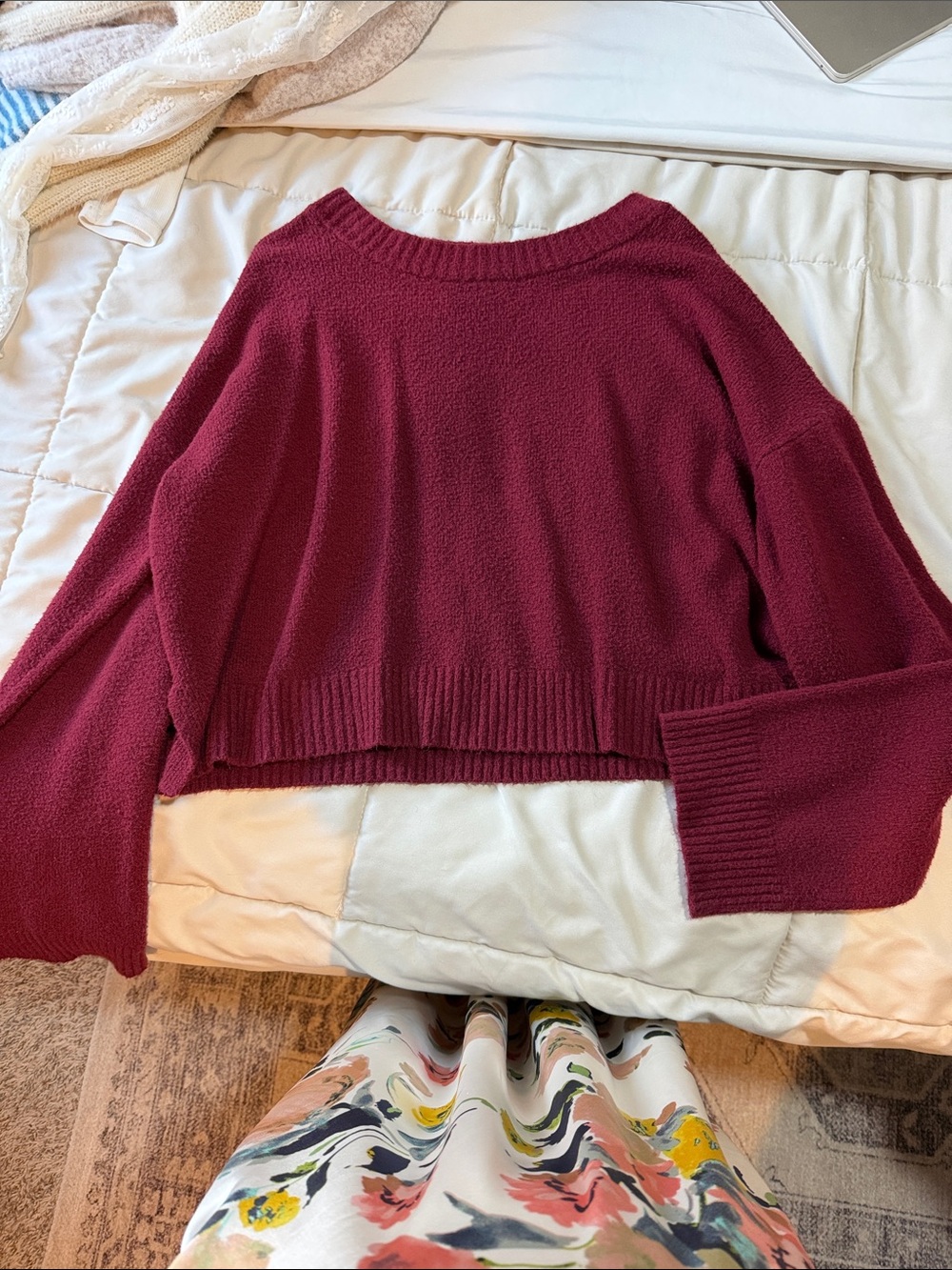 Abound Burgundy Scoop-Neck Cropped Sweater